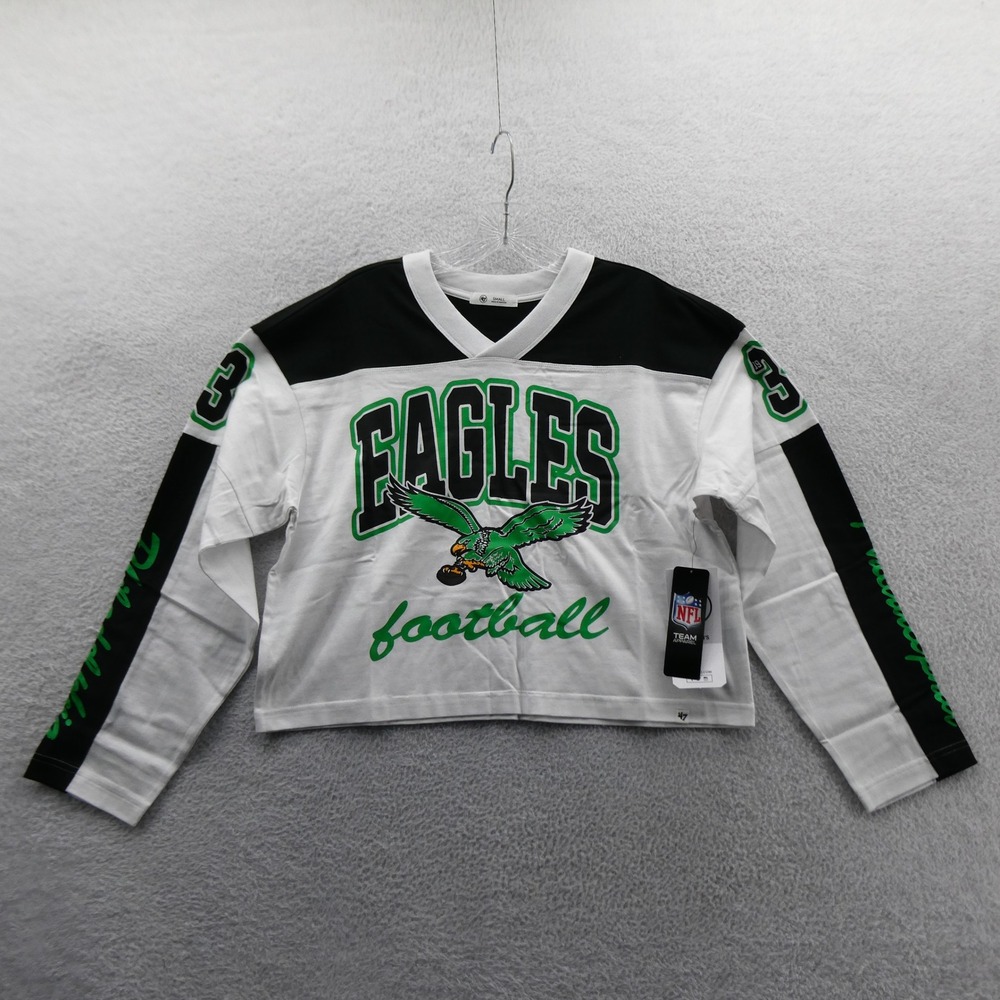 47 Brand Shirt Womens Small Philadelphia Eagles White Black Long Sleeve Cotton